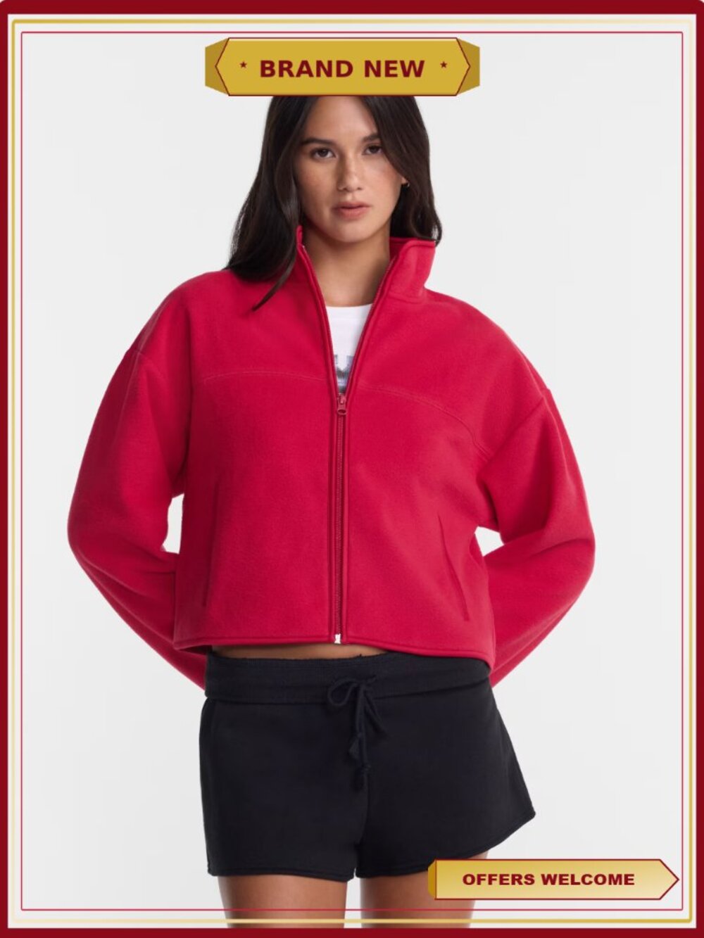 Polar Fleece Zip Up Jacket Mock Neck Relaxed Fit Lightweight Layer
